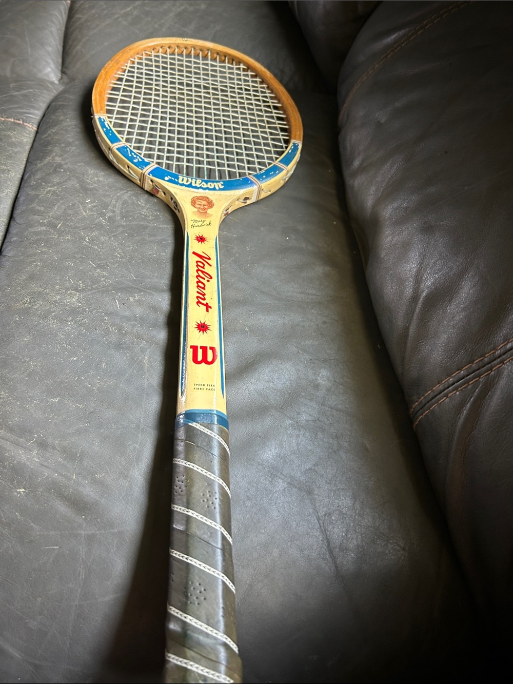 Wilson Mary HardwickWooden Tennis Racket in Natural Wood and Blue Accents